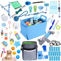 PullCrease 65 Pcs Puppy Supplies Starter Kit Small Dog Essentials Includes Dog Leash, Toys, Bowl, Brushes, Water Bottles, pet Blankets Puppy Accessories for New Welcome Gift Supplies(Cool,Blue)