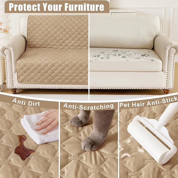 Smiry Waterproof Dog Bed Cover Blanket, Soft Reversible Pet Blanket, Washable Leakproof Cats Dogs Couch Cover for Sofa, Couch, Furniture (68x82 Inch, Camel/Beige)