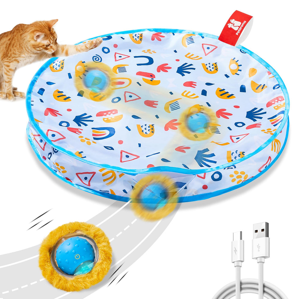 Potaroma Interactive Cat Toys, Fast Moving Ball in Play Mat, Automatic Motion Activated Ball Hide and Seek for Indoor Exercise Kicker, Animal Squeaky, 28 Inch Mat