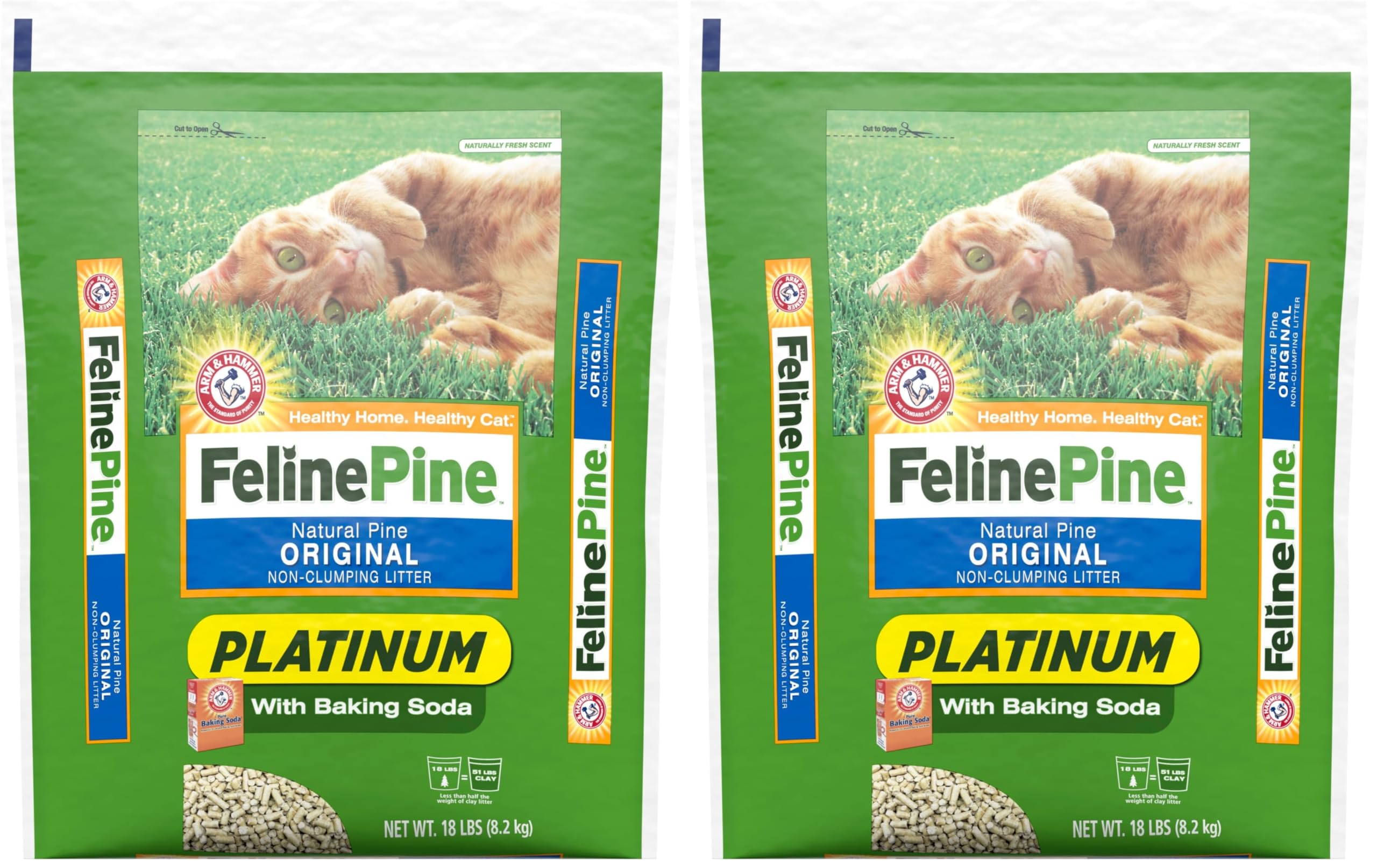 Feline Pine Platinum Non-Clumping Cat Litter, Feline Pine Cat Litter, 18lb (Pack of 2)