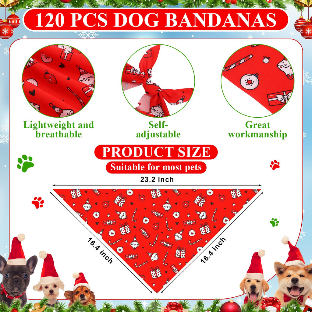 Sanwuta 120 Pcs Christmas Dog Bandanas Bulk Xmas Bandanas for Dogs Triangle Kerchief Bibs Scarf Set for Pet Christmas Costume Photo Props Accessories Pet Shops Grooming, 30 Styles