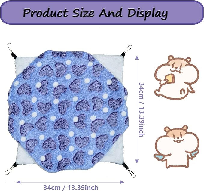 OINEEDU Guinea Pig Ferret Hammock for Cage - Machine Washable Double-Decker Hanging Bed - Fits Sugar Glider,Fancy Rat,Hamster,Gerbil - 13.3" x 13.3" - Love Purple Pattern