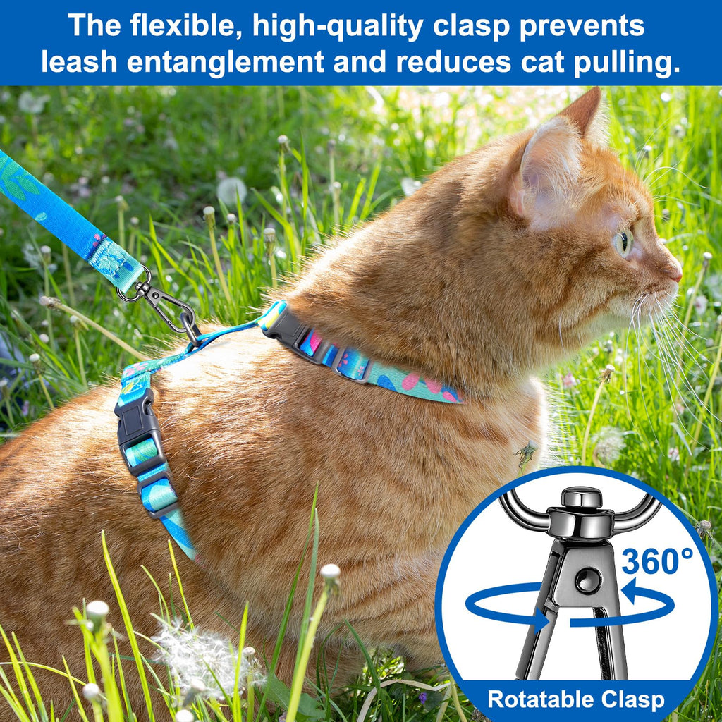 Kaazylab Cat Harness and Leash Set with Matching Collar – Escape Proof Harness for Cats, Adjustable & Lightweight, Tropical Hawaiian Leaf Print, Easy Wear for Outdoor Walking & Training
