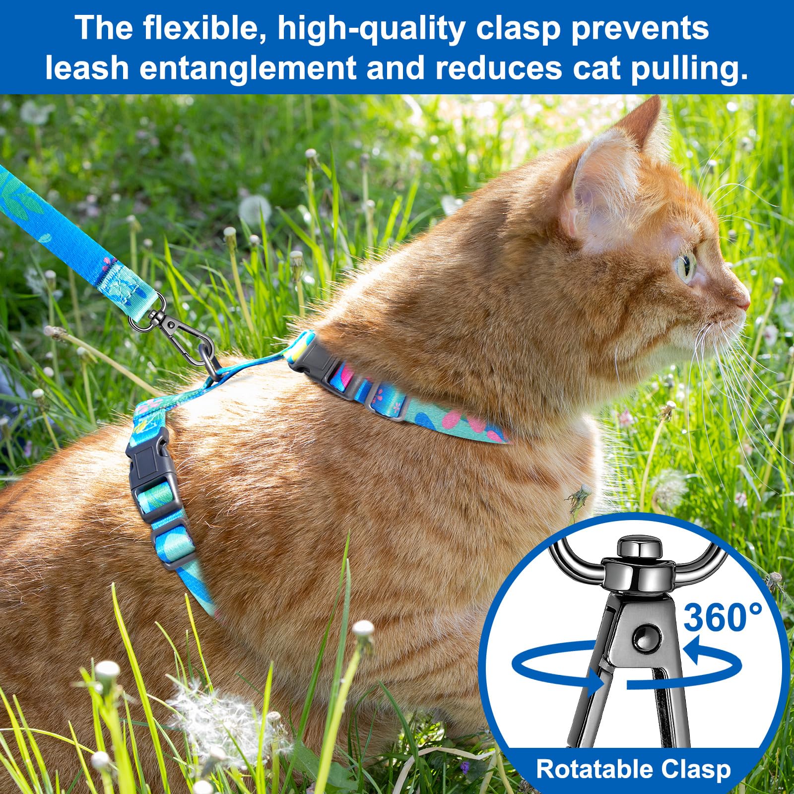 Kaazylab Cat Harness and Leash Set with Matching Collar – Escape Proof Harness for Cats, Adjustable & Lightweight, Tropical Hawaiian Leaf Print, Easy Wear for Outdoor Walking & Training