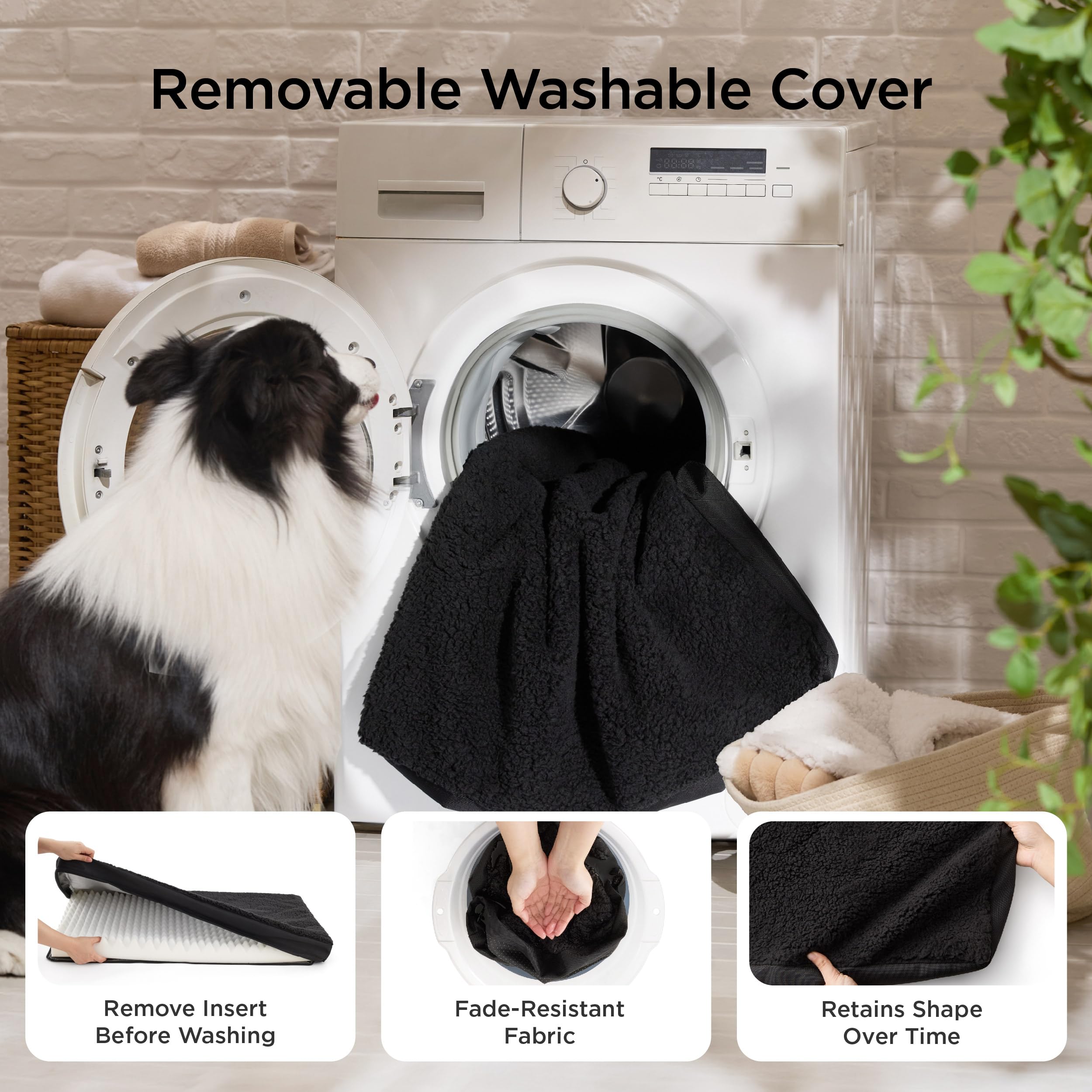 Bedsure Washable Dog Beds Large Sized Dog with Comfy Sherpa, 36x27in Black