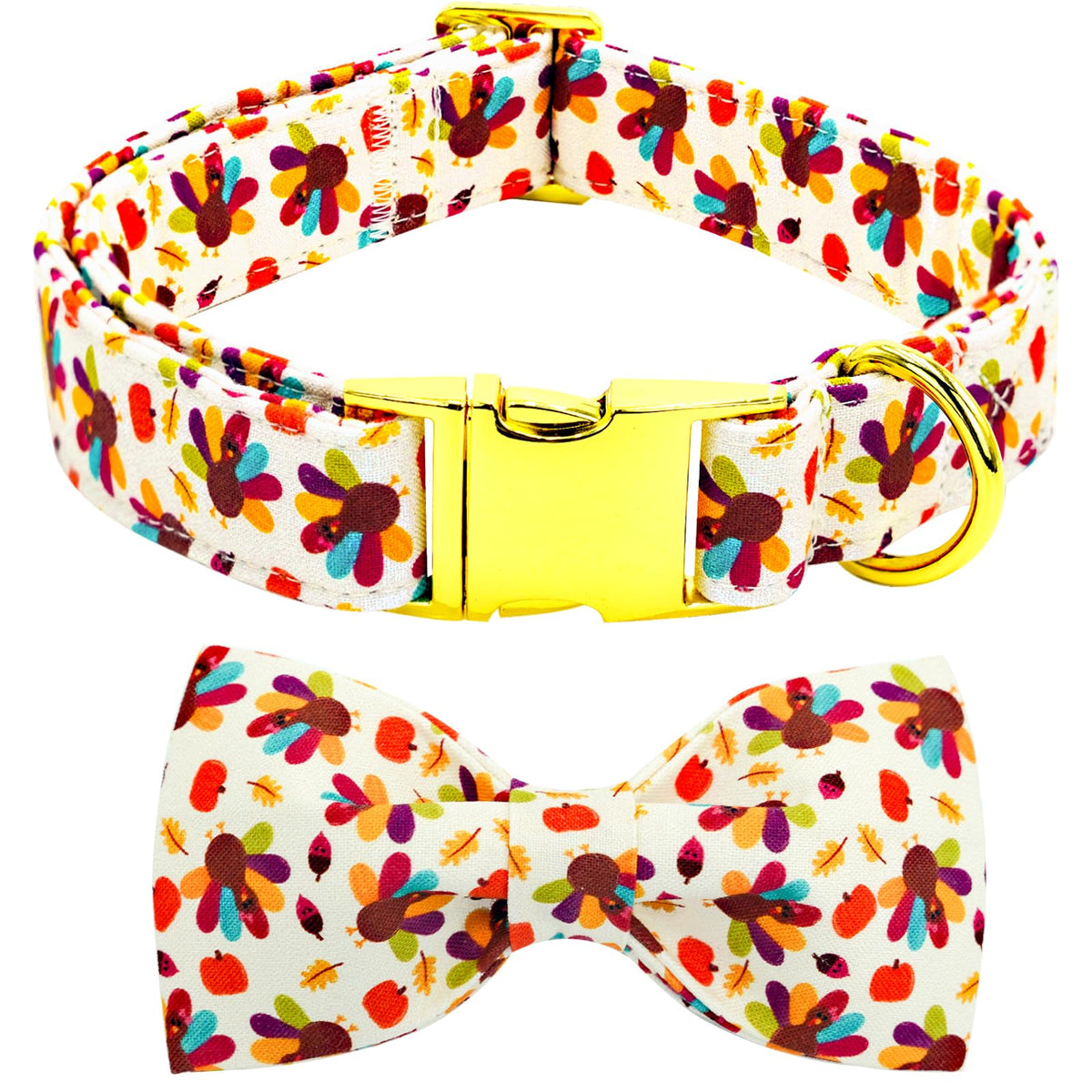 Bobo Rainbow Dog Collar - Thanksgiving Turkey Bowtie Gift Soft Bow Collar with Adjustable Metal Buckle for X-Large Dogs