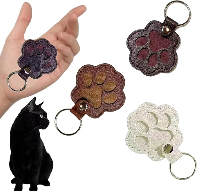 3PCS Cats & Dogs Pet Paw Print Keychain – White Leather Memorial Keychain Holds Pet Fur, Pet Lover Gift (2.36” x 2.17”) (White)