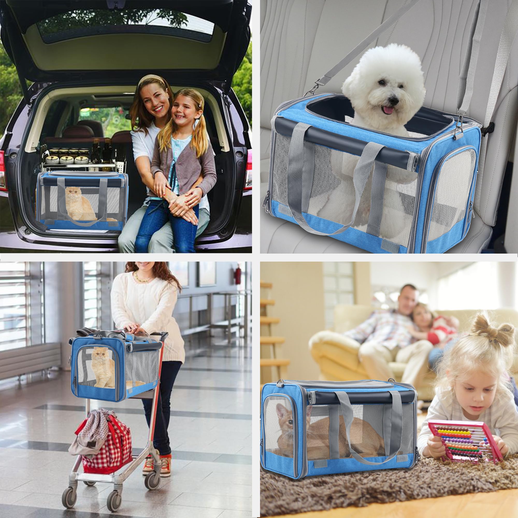 Adkyop Large Cat Carriers Dog Soft Sided Carriers Cat Soft Sided Carriers Airline Approved Kitten Carrier Reptile Carrier Squirrel Carrier Guinea Pig Carrier(Large_Blue)