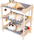 Large 3-Layer Cat Hammock Bed, 24"x15.7"x26.8" Elevated Cat Bed with Pine Wood Frame, Breathable Washable Covers, Wooden Pet Furniture for Indoor Cats and Small Animals(Grey, 3-Tier)