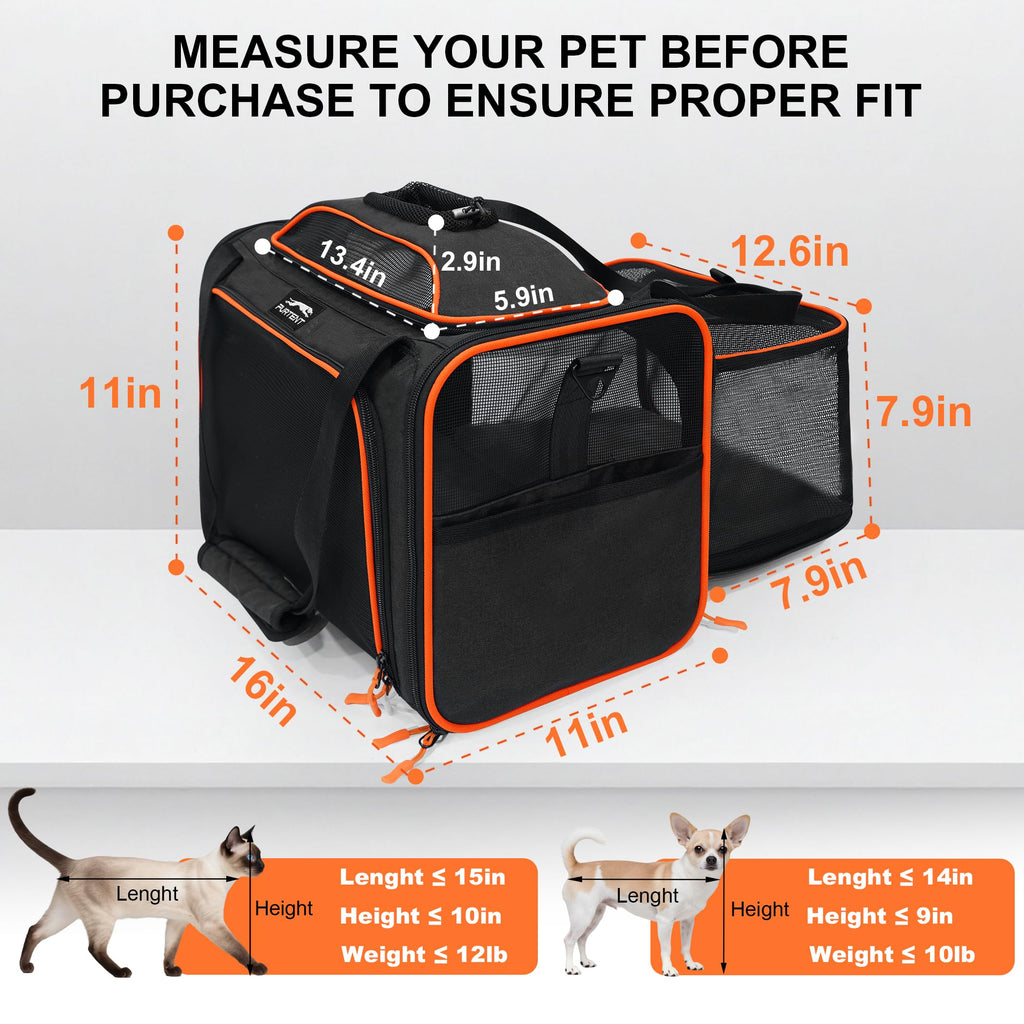 Expandable cat Carrier Soft Sided Airline Approved Pet Carrier Up to 12lbs