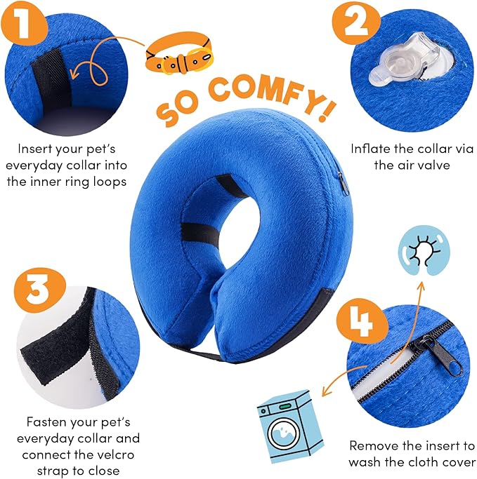 BENCMATE Inflatable Dog Cone Collar Alternative, Soft Dog Cone for Small Medium Large Dogs and Cats, Neck Recovery ECollar Donut Collar After Surgery (X-Small，Blue)