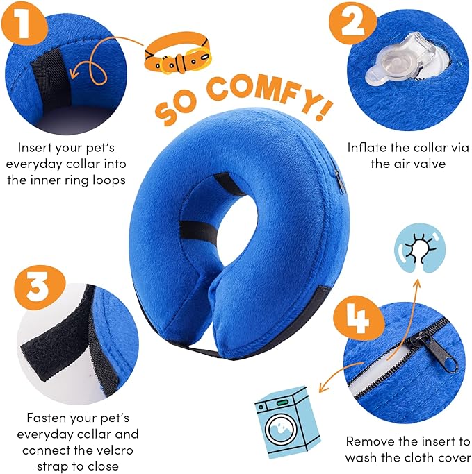 BENCMATE Inflatable Dog Cone Collar Alternative, Soft Dog Cone for Small Medium Large Dogs and Cats, Neck Recovery ECollar Donut Collar After Surgery (XXLarge, Blue)