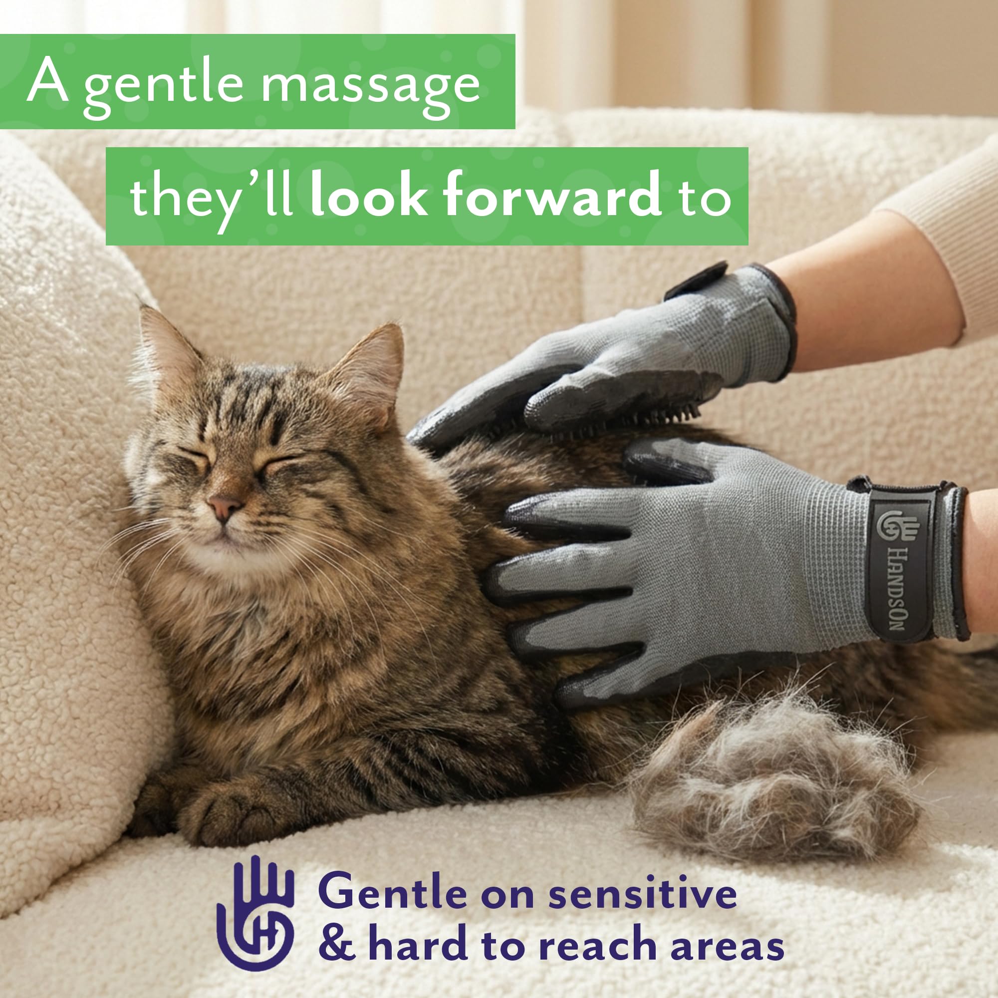 H HANDSON Pet Grooming Gloves - Patented #1 Ranked, Award Winning Shedding, Bathing, & Hair Remover Gloves - Gentle Brush for Cats, Dogs, and Horses (Purple, Large)