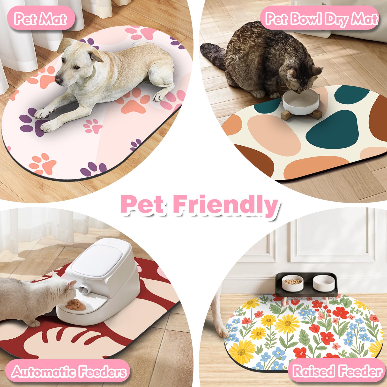 METEOROCK Large Pet Feeding Mat – 28''x17'' Absorbent Dog Mat for Food and Water, Easy Clean Cat Dog Water Bowl Mat, Non-Slip Pet Water Mat Protect Floor, Fit with Automatic Feeders and Double-Bowl