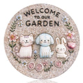 Bechivie Garden Stepping Stones Outdoor, 9.8" Resin Pet Cat Dog Bunny Stepping Stone for Walkway Gardening Gifts, Spring Decorative Round Welcome to Our Garden Home Decor for Outside Yard Patio Lawn