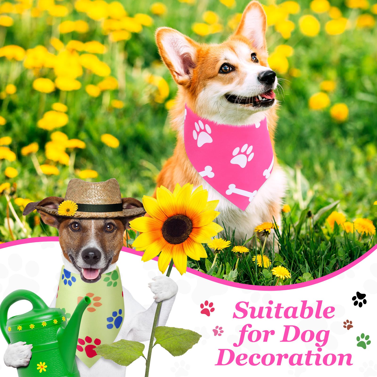 Abbylike 50 Pcs Paw Print Dog Bandanas Bulk Cute Footprint Bandanas for Dogs Triangle Kerchief Bib Scarf for Pets National Dog Day Party Costume Photo Props Accessories Pet Shops (31.5 x 21.7 x 21.7)