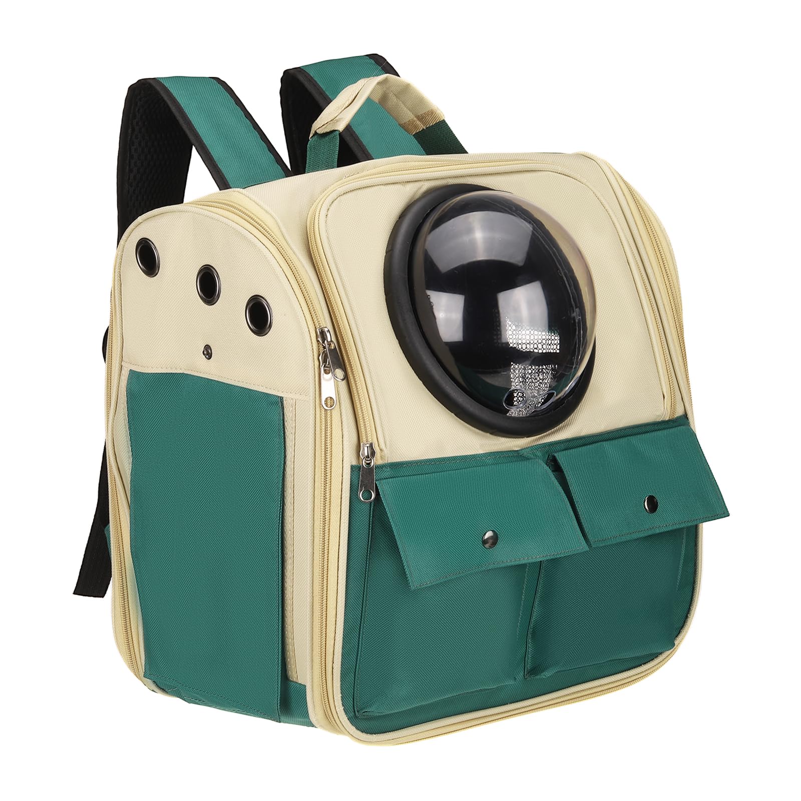 PETAXCELL Pet Backpack Carrier, Portable and Ventilated, Oxford Cloth, Dogs Cats and Small Animals Travel Bag 12.99", (Khaki Green, 1 Pcs), Intended for Hiking/Camping/Traveling