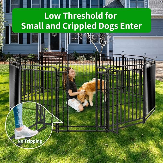 Heavy Duty Dog Playpen: 24 Steel Panels 47" Height, Square Steel Pipe with Reinforced Crossbars, 54FT 227 Sq.ft Portable Fence for Yard RV Camping, Snowy Black