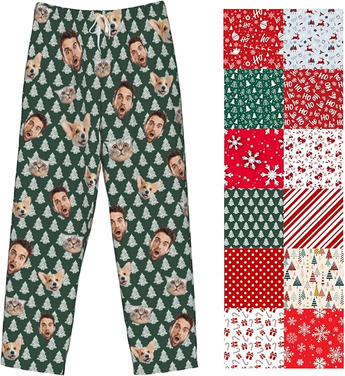 Custom Pajamas Pants Plaid Personalized Funny PJ Pant Design with Face Pajama for Men Women Dog Pet
