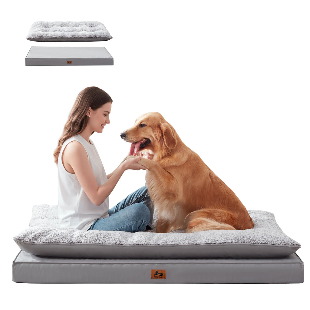 Warmrest 2-Pack Dog Bed Medium Size Dogs, Waterproof Orthopedic Dog Mattress for Large Dogs, Washable Dog Crate Bed with Removable Cover, Light Grey, 55"