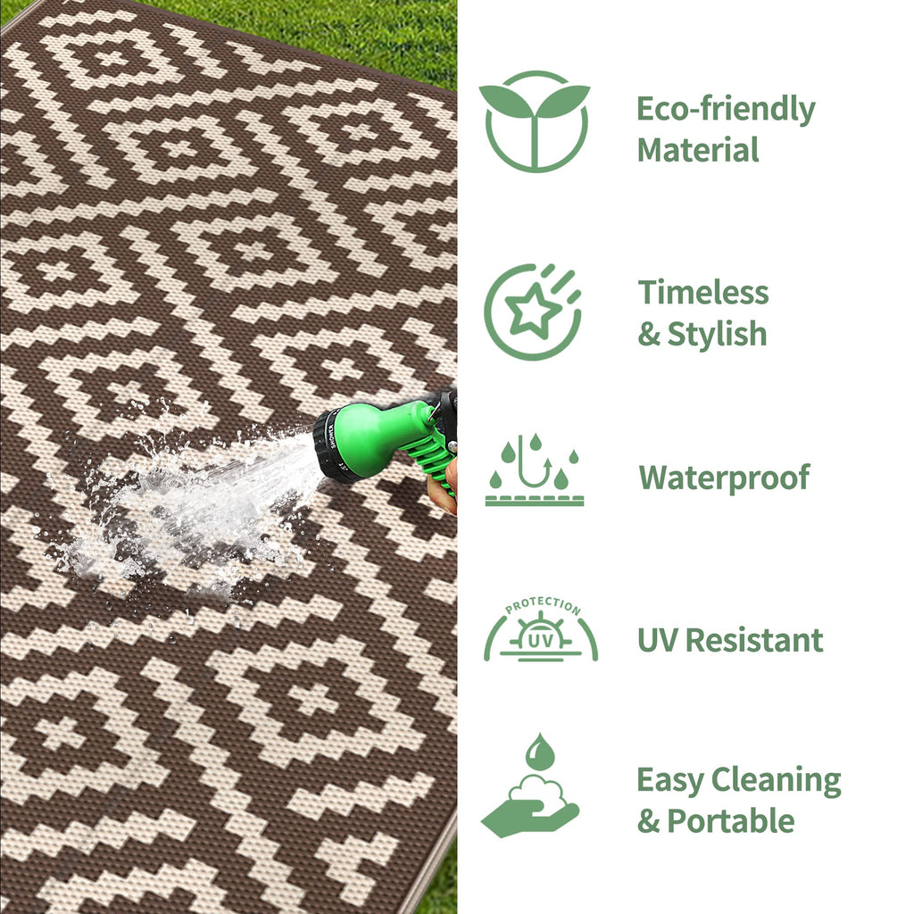 GENIMO Outdoor Rug, Waterproof Plastic Rugs for Patio, 6'x9' Coffee Beige