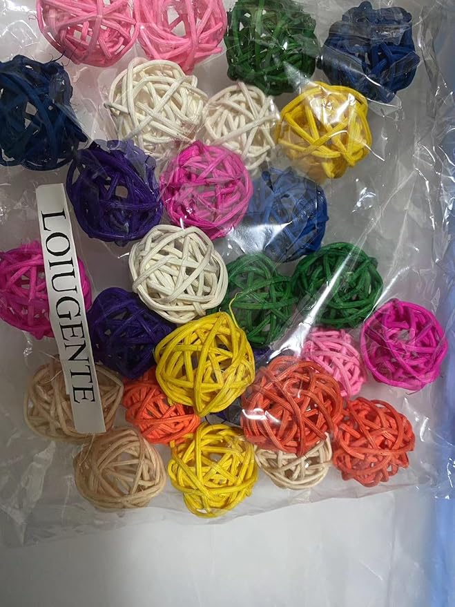 LOIUGENTE Parrot Chew Toys Bird Toys, 30 Pcs 1.2 inch Rattan Wicker Balls Parakeet Chewing Toys, for Budgies Conures Hamsters Bunny Toy, Decoration for DIY Craft Party Wedding