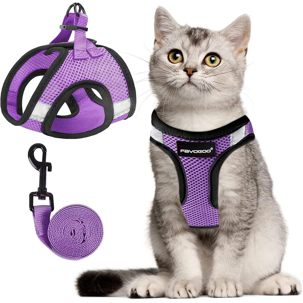 FAYOGOO Cat Harness, Cat Leash and Harness Set for Walking Escape Proof, Harness for Small Cats/Small Dogs, Large Kitten/Puppy Harness and Leash, Harness for Cats,XXL(Modern Violet, Medium)