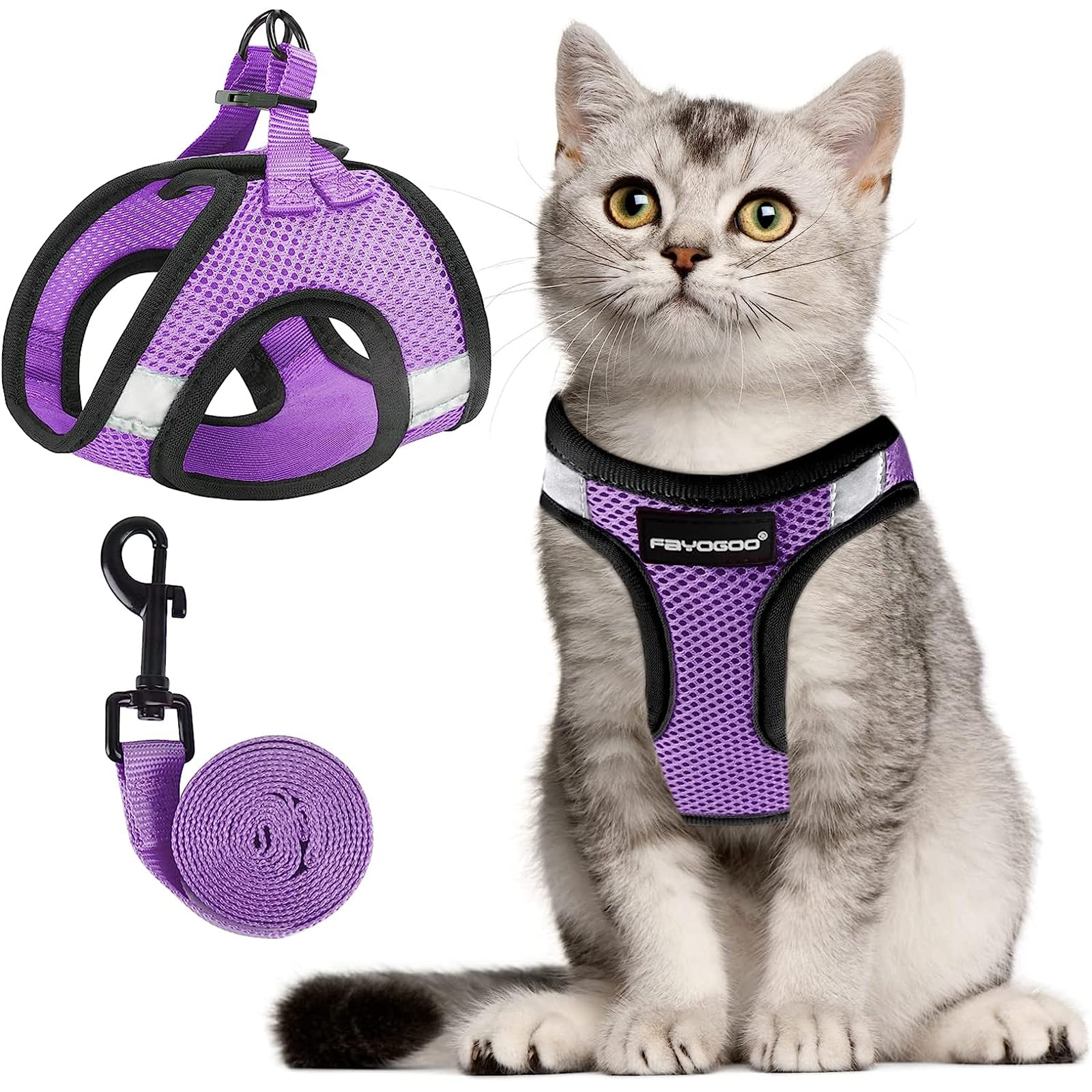 FAYOGOO Cat Harness, Cat Leash and Harness Set for Walking Escape Proof, Harness for Small Cats/Small Dogs, Large Kitten/Puppy Harness and Leash, Harness for Cats,XXL(Modern Violet, Medium)