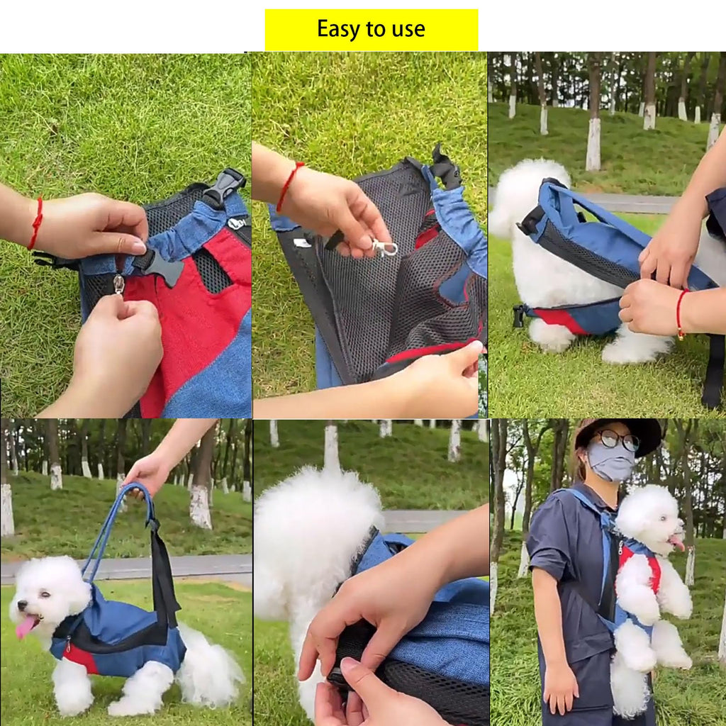Lightweight Pet Backpack Carrier for Small Dogs & Cats - Easy-Fit Adjustable Straps, Basic Legs-Out Design, Durable for Daily Use (Fits Pets Under 15lb) (Red-Blue Color-Blocked, Small)
