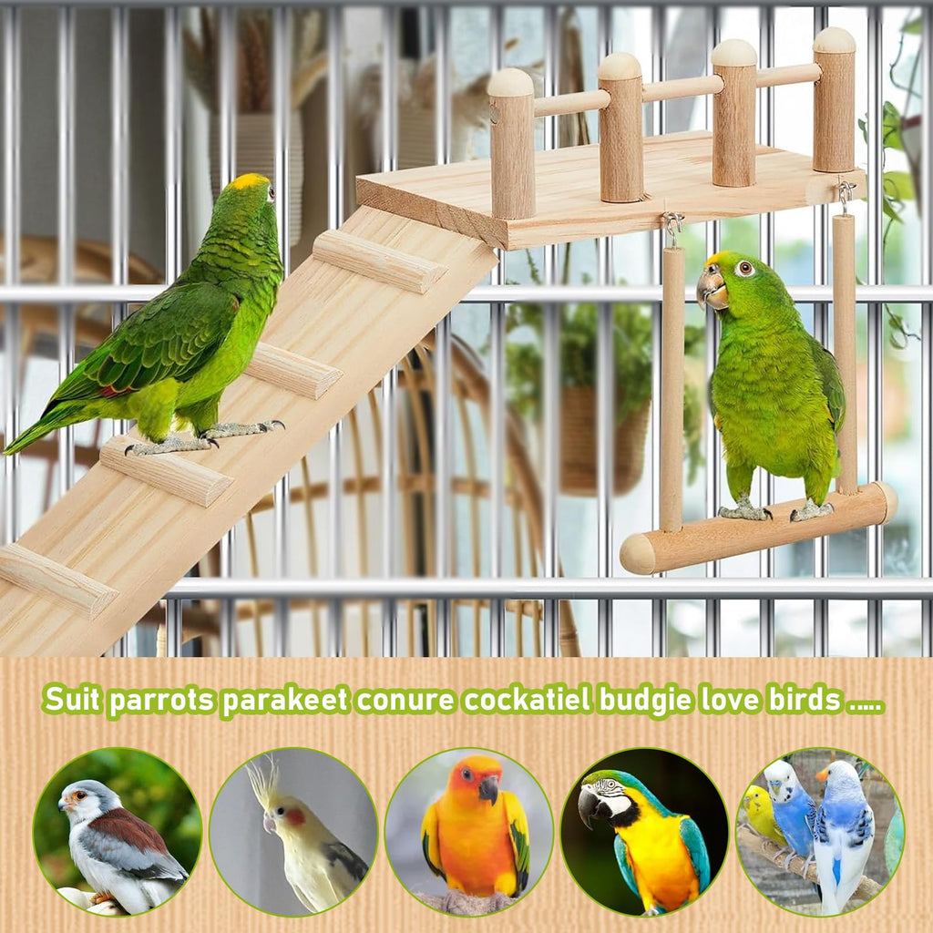 Morezi Bird Swing for cage Parakeet Parrot Swing Wood Hemp Rope Ladder Toy Play Gym Hanging Swing Parrot Perch Hammock Toy for Budgerigar Conure Cockatiel mynah Finches Small Medium Breeds 10pcs