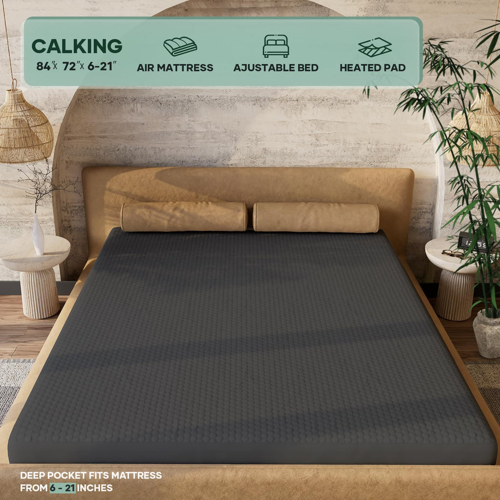 OhGeni 100% Waterproof Mattress Protector, California King-Gray, Fits 6"-20" Mattresses Deep Pocket, Cooling for Taller Person, Breathable Fitted Sheets, Washable Bed Cover Over 99 Count Hex Bumps