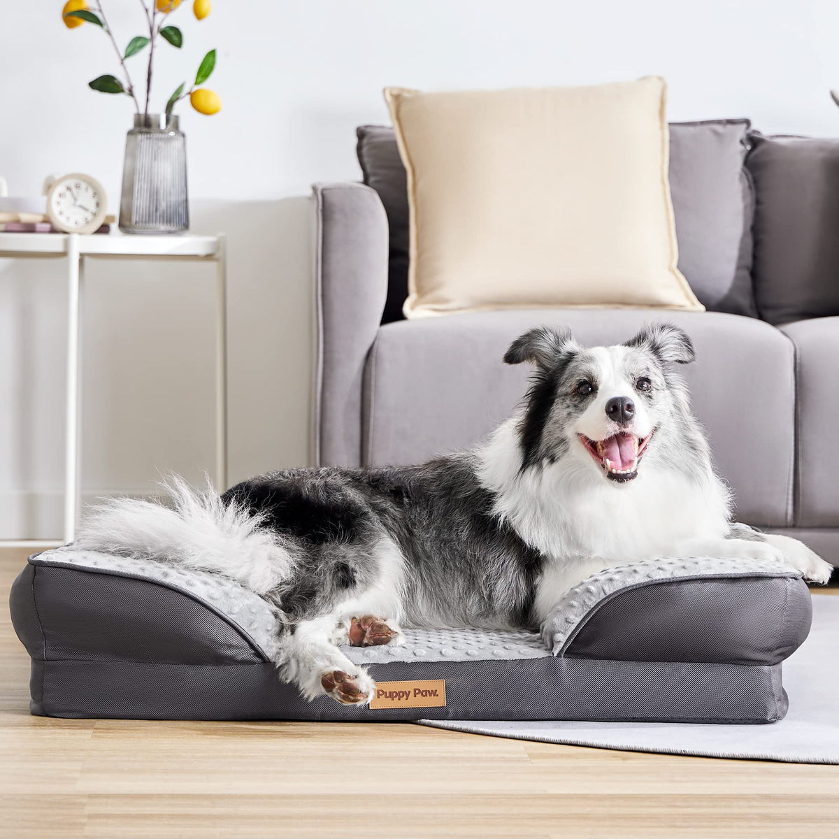 PUPPY PAW Orthopedic Memory Foam Dog Bed for Extra Large Dogs, Waterproof Lining and Non-Slip Bottom, Removable and Machine Washable Cover (41" x 29", Up to 100LBs)