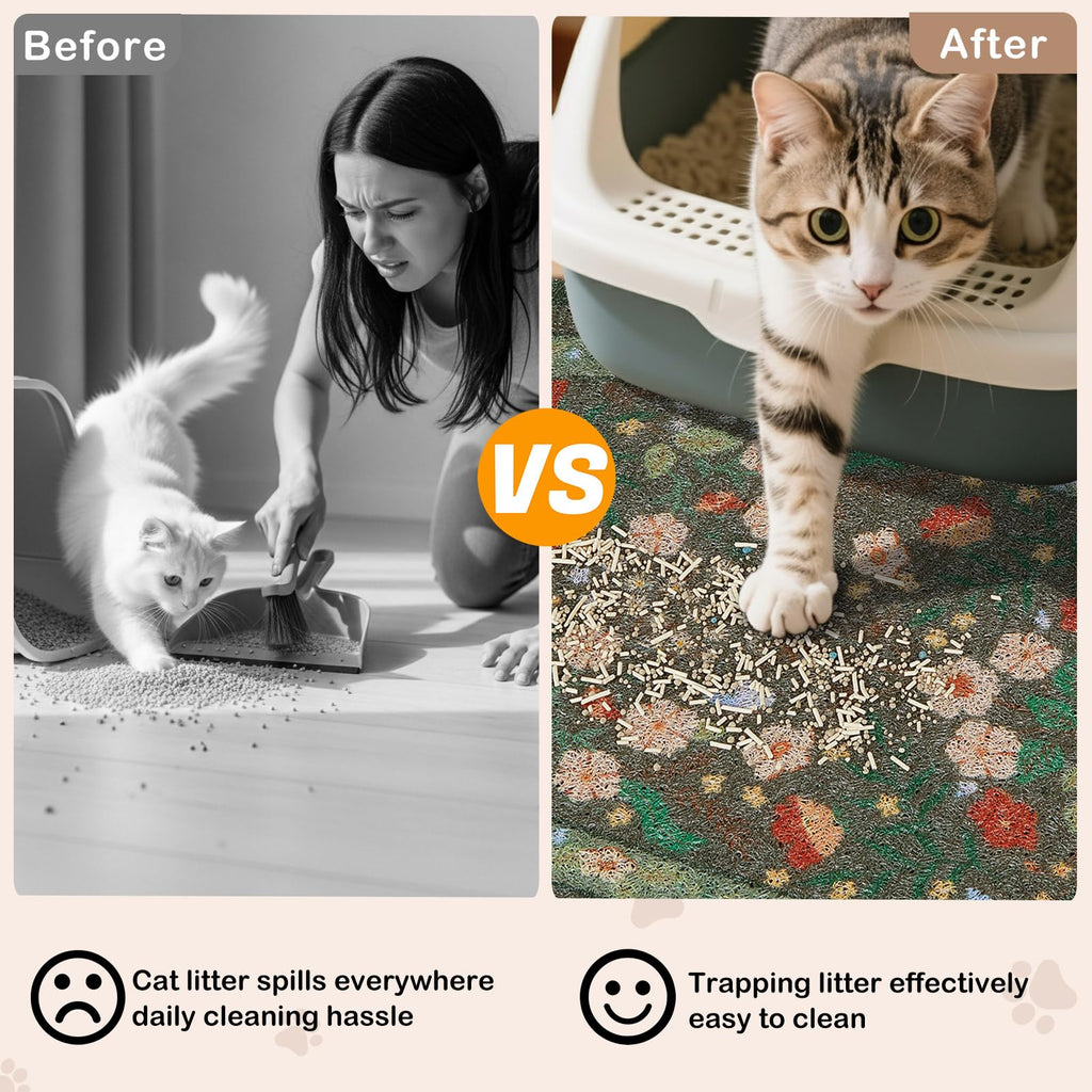 Bienbee Cat Litter Mat, 33" x 22" Dense Trapping Mesh for Litter Boxes