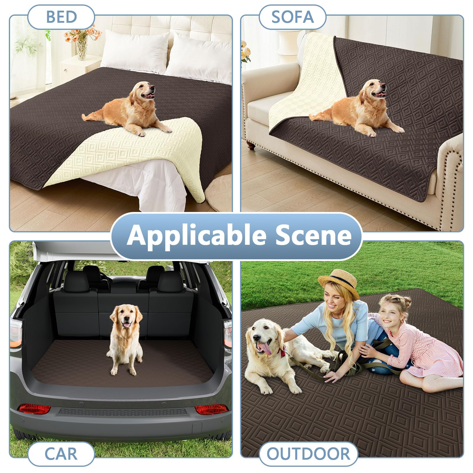 hyha Waterproof Reversible Dog Blanket, Pet Blanket for Sofa Couch
