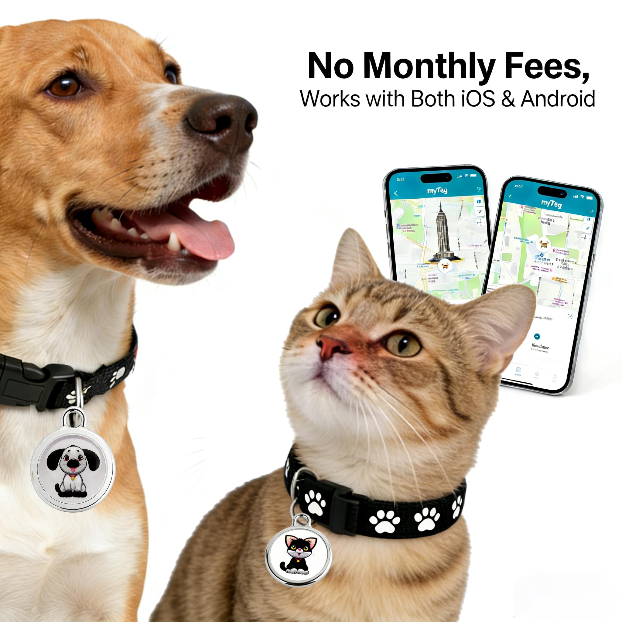LFNOONE GPS Pet Tracker with Apple Find My Network, Android Compatibility, Real-Time Location Tracking, Water-Resistant (DINGWEIQI02)
