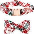 Dog Collar, Christmas Dog Collar Plaid Pet Collar Bow Holiday Bows Girl Boy Puppy Collar Adjustable Pet Collar for Medium Dogs