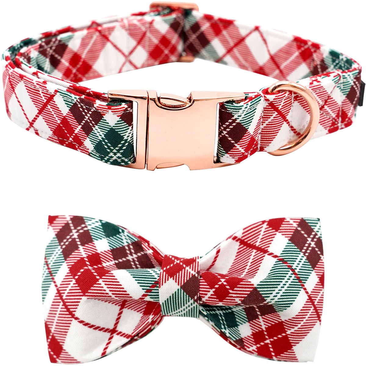 Bobo Rainbow Christmas Tartan Plaid Dog Collar with Bow for Large Dogs