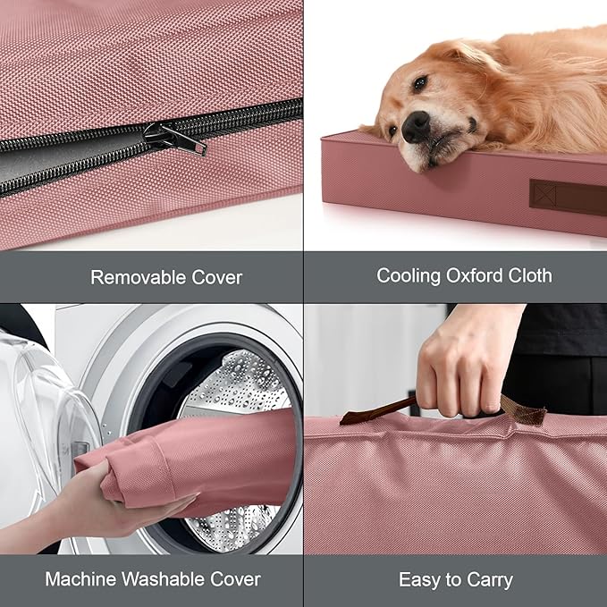 Outdoor Orthopedic Dog Bed for Extra Large Dogs, XL Waterproof Flat Pet Bed 44x32 Inch, Egg Crate Foam with Removable Washable Oxford Cooling Cover, Pink