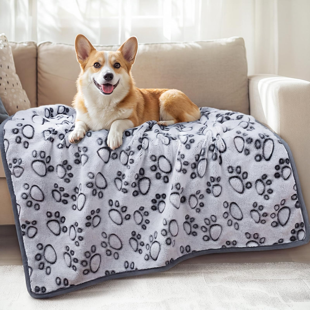 Luciphia Fluffy Paw Print Dog Blanket Large/Medium/Small, Soft Fleece Throw