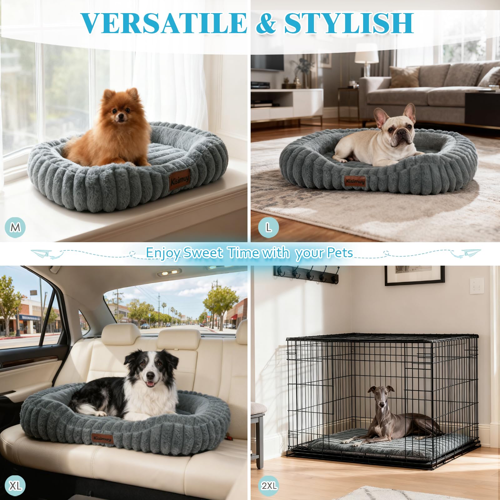 KISIMUY Orthopedic Dog Bed, Durable Calming Bolster Dog Couch Large Dogs