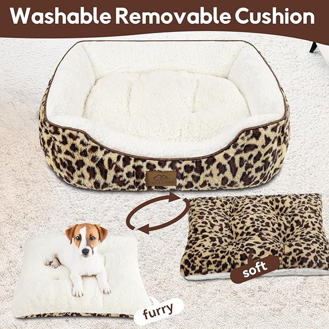 Zerbuger Rectangle Cat Dog Bed for Large Medium Small Pets Indoor Outdoor Machine Washable Sleeping Sofa Non-Slip Bottom Soft Puppy Bed Durable Orthopedic Calming Pet Cuddler (Medium, Leopard)