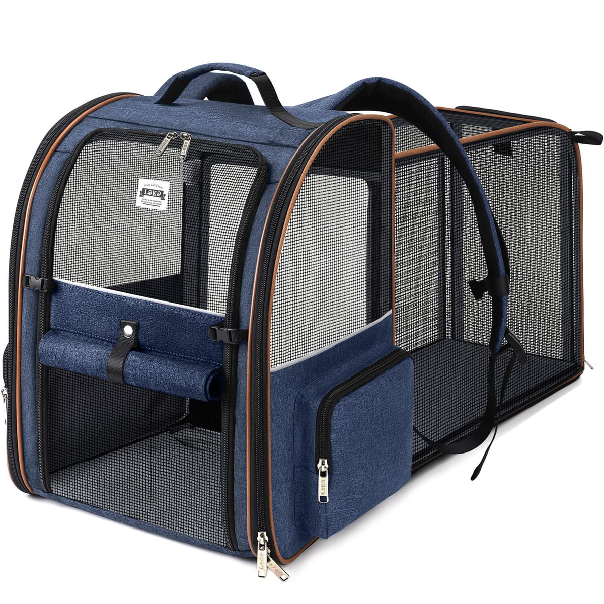 Lekebobor Large Cat Backpack Carrier Expandable Pet Carrier Backpack for Small Dogs Medium Cats Fit Up to 18 Lbs, Dog Backpack Carrier, Foldable Puppy Backpack Carrier for Travel, Black