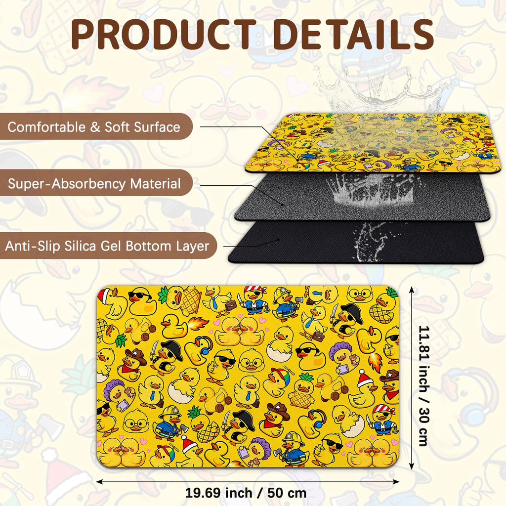 Dog Food Mat for Bowls, Absorbent Quick Dry Dog Cat Mats for Food and Water, Non-Slip Backing Pet Mat Pet Supplies - Duck Pattern