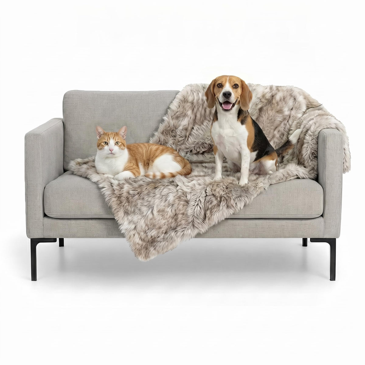 Furhaven Waterproof Throw Blanket for Dogs & Indoor Cats, Reversible Protective Pet Blanket, Medium, Long Faux Fur & Velvet, Driftwood