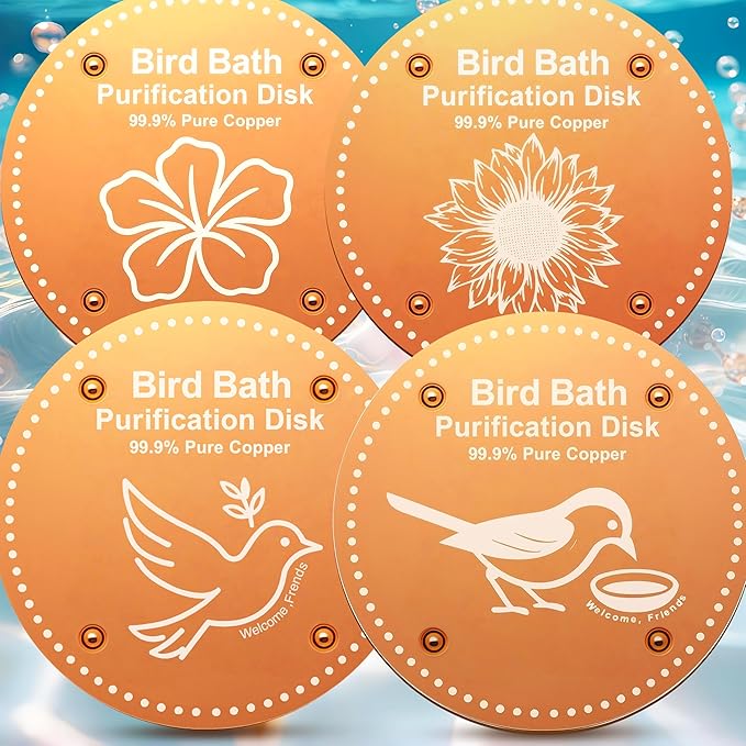 OICEME Bird Bath Purification Disc Pure Copper Outside Winter Solar Power Birdbath Disk Heater Deicer Cage Hanging Bowl Metal Warmer Railing Glass Concrete Ceramic Stone Stand Outdoor Fountain Station