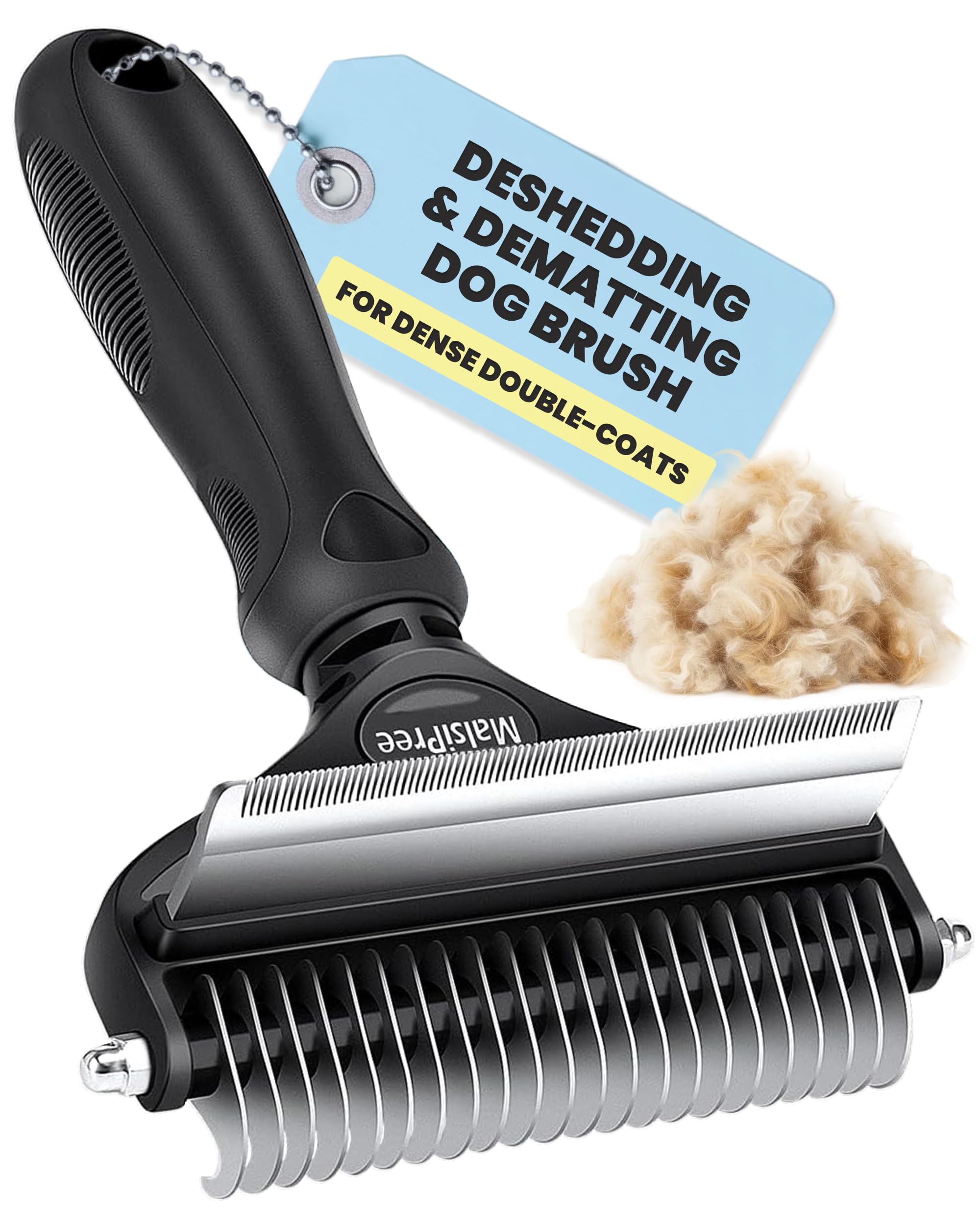 MalsiPree Dog Brush - Large Black, 2-in-1 Undercoat & Dematting Rake