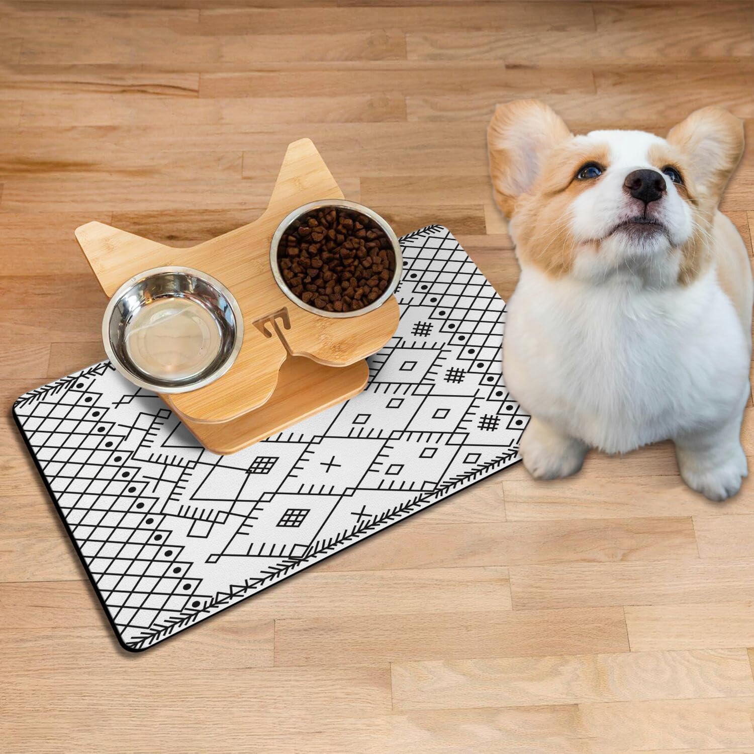 Absorbent Pet Dog Bowl Mat for Food and Water, Pet Cat Food Feeding Mat with Non Slip Rubber Backing, Dog Food Mats for Floors Waterproof, 24"x32"