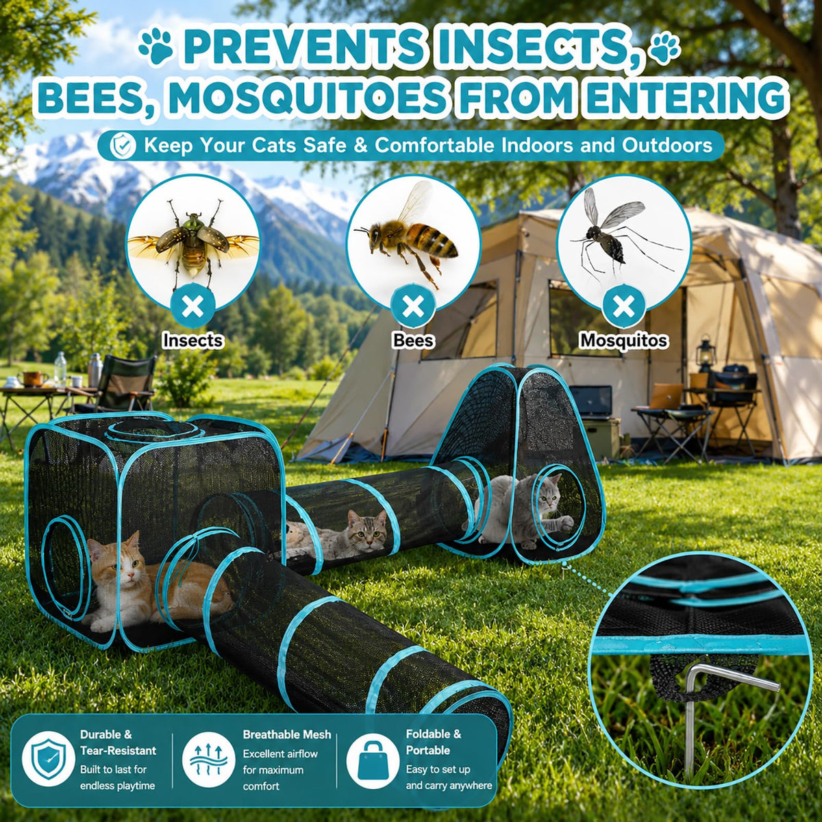 Outdoor Cat Enclosure for Indoor Cats, 4-in-1 Cat Tent Tunnel Playpen Set