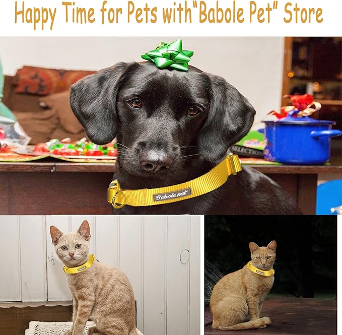 Babole Pet Nylon Dog Collar - Adjustable Yellow Soft Webbing Dog Collars for Small Medium Large Dogs Boy Girl Puppy Collar with Safety Metal Buckle S