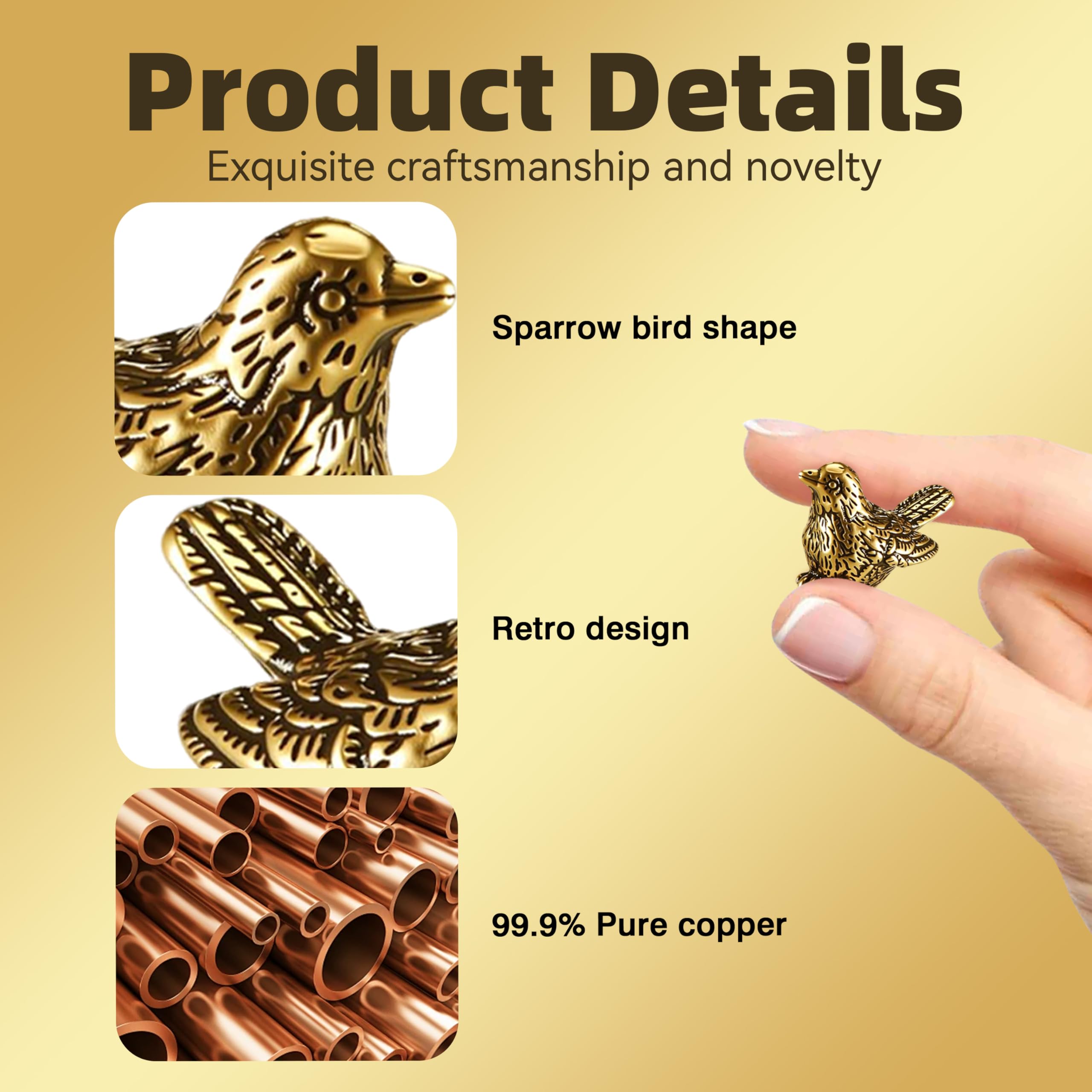QHUAFoRen 6 Pcs Copper Bath Disks Ornaments Mini Bird Shape, Retro Copper Birdbath Purification Cleaner, Fit for Outdoor Birdbaths, Bowls